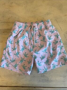 Class Club Pink Swim Trunks with Teal Turtle Print